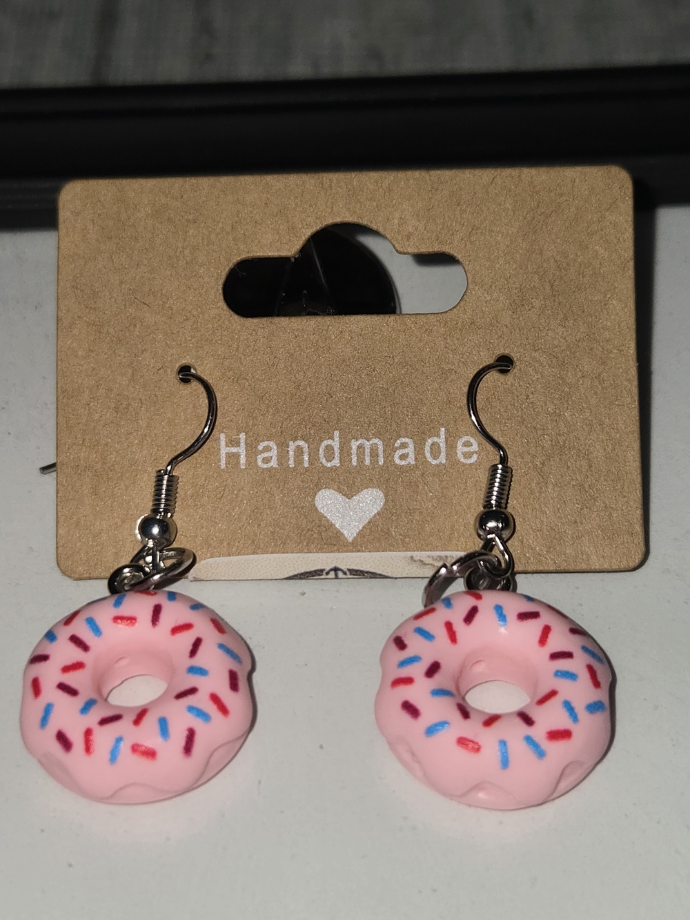 Light Pink Donut Drop Earrings with Colorful Sprinkles